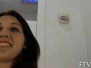 Cute teen strips after flashing in public and poses solo