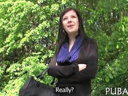 Amateur brunette teen enticed with money to fuck in woods