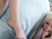 Small titted blonde babe is sharing her boyfriend with her best friend, early in the morning