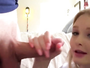 Delicious blonde babe gently sucks cock to get a hard fuck for her wet vagina