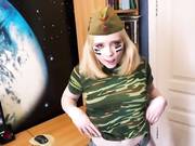 My bitch Sweetie Fox masturbates and sucks dildo in military uniform for guys on February 23
