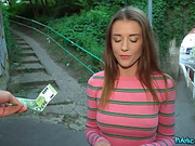 Euro beauty sucks and rides stranger's hard cock for cash