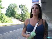 Tattooed Brunette Blowjob and Hardcore Ride with Blond Stranger