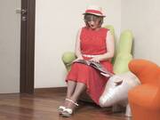 Classic mom playing with her unshaved pussy