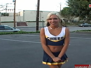 Sexy White hair cheerleader 18-year-old-porn pick up for fuck in a car