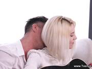 Protein mask on the face of a blonde after a hot fuck