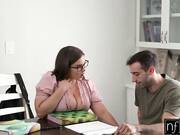 The brunette did not have time to finish her homework, so she had to let the tutor have sex with her