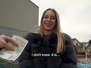 cool White hair got some cash to show tits to a stranger and ended up fuck him