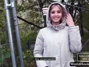 Czech blonde at the bus stop sucks steam for a small fee