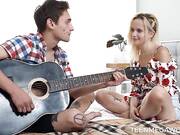 The boy played the guitar and his girlfriend agreed to anal sex
